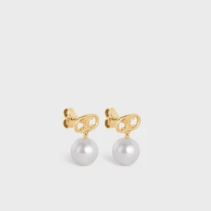 Celine Triomphe Pearl Earrings Gold Ivory