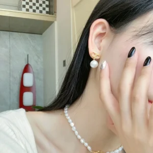 Celine Triomphe Pearl Earrings Gold Ivory