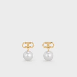 Khuyên Tai Celine Triomphe Pearl Earrings Gold Ivory