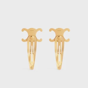 Celine Triomphe Snap Hair Clips Gold